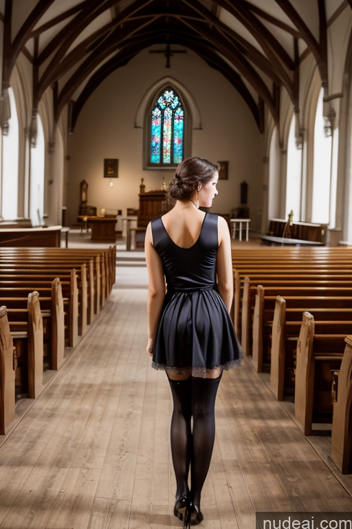 ai nude image of there is a woman walking down a church aisle with a stained glass window pics of 18 Church Dress Stockings Back View