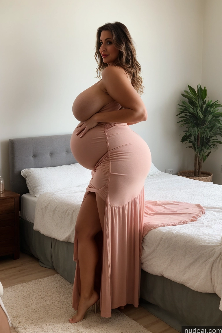 ai nude image of pregnant woman in a pink dress standing on a bed pics of Woman One Busty Huge Boobs Perfect Boobs Beautiful Lipstick Big Ass Thick Big Hips Brunette Messy Czech Long Skirt Sundress 40s Bedroom Spreading Legs Pregnant Pubic Hair