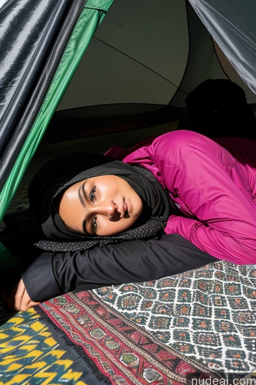 ai nude image of there is a woman laying in a tent with a blanket pics of 18 Niqab Arabic Tent On Back