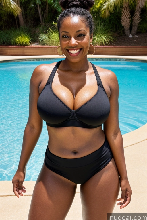 related ai porn images free for One Busty Beautiful Big Hips Brunette Detailed Bright Lighting Perfect Boobs Hair Bun Dark Skin Laughing Milf 40s Short Shorts Sports Bra Pool Black Sports