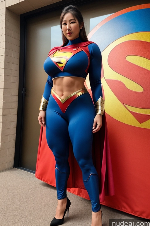 ai nude image of araffe woman in a superman costume posing for a picture pics of Thick Huge Boobs Big Hips Big Ass Muscular Superhero Suit Mongolian