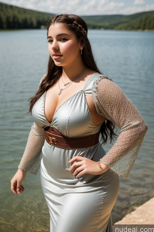 ai nude image of araffe woman in a silver dress standing by a lake pics of Dress Medieval Jewelry Thick Big Hips Big Ass 18 Lake