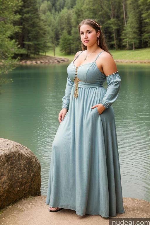 ai nude image of arafed woman in a blue dress standing by a lake pics of Dress Medieval Jewelry Thick Big Hips Big Ass 18 Lake