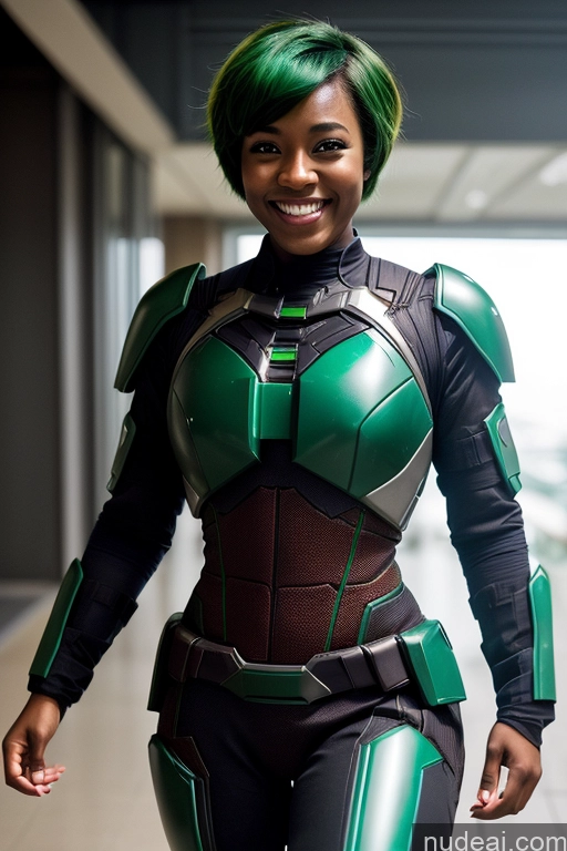 related ai porn images free for Superhero Short Hair Mech Suit Green Hair Dark Skin Happy