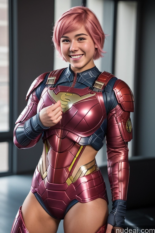 related ai porn images free for Superhero Mech Suit Muscular 18 Pink Hair Bobcut Happy