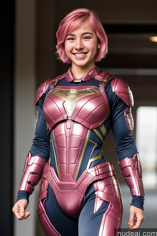 related ai porn images free for Superhero Mech Suit Muscular 18 Pink Hair Bobcut Happy