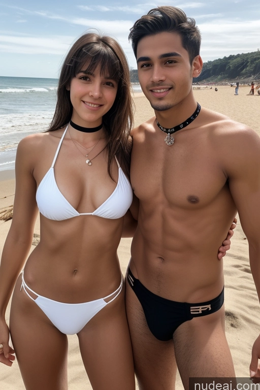 ai nude image of they are on the beach posing for a picture together pics of Woman + Man Skinny Small Ass Small Tits 18 Bangs Beach Bikini Choker Perfect Boobs French Brunette