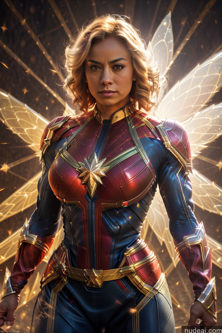 ai nude image of a woman in a costume with wings and a sword pics of Fairy Muscular Abs Bodybuilder Captain Marvel Powering Up Science Fiction Style Huge Boobs Dynamic View Heat Vision