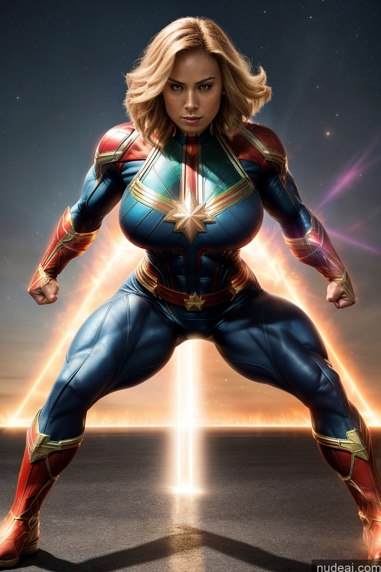 ai nude image of captain marvel is posing for a photo in a scene from the movie pics of Muscular Abs Bodybuilder Captain Marvel Powering Up Science Fiction Style Huge Boobs Dynamic View Heat Vision Perfect Boobs