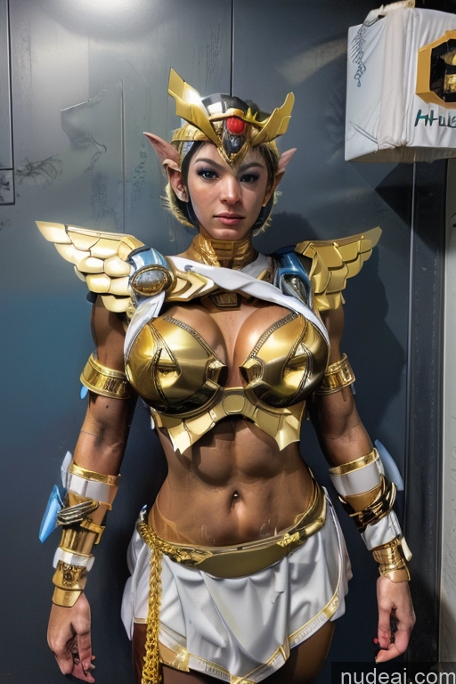 Huge Boobs Muscular Abs Menstoga, White Robes, In White And Gold Costumem, Gold Headpiece, Gold Belt, Gold Chain SuperMecha: A-Mecha Musume A素体机娘 Fairer Skin Deep Blue Eyes REN: A-Mecha Musume A素体机娘 SSS: A-Mecha Musume A素体机娘 Superheroine Superhero