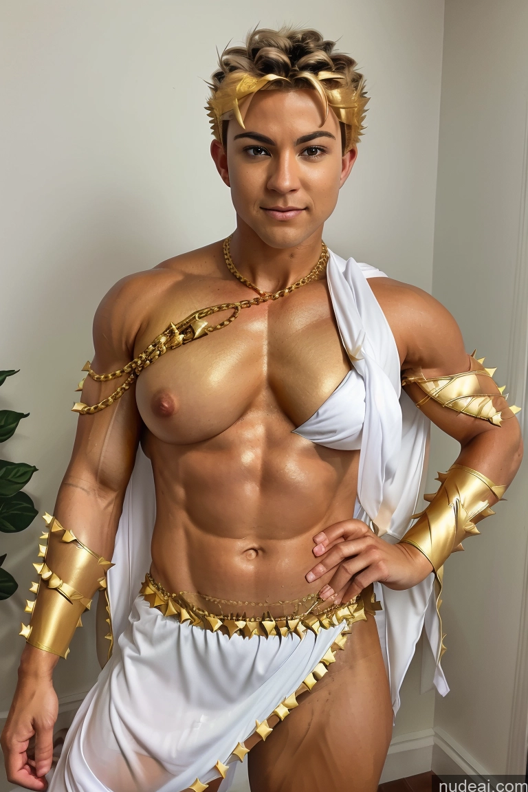 related ai porn images free for Woman Busty Perfect Boobs Muscular Abs Super Saiyan Menstoga, White Robes, In White And Gold Costumem, Gold Headpiece, Gold Belt, Gold Chain Powering Up