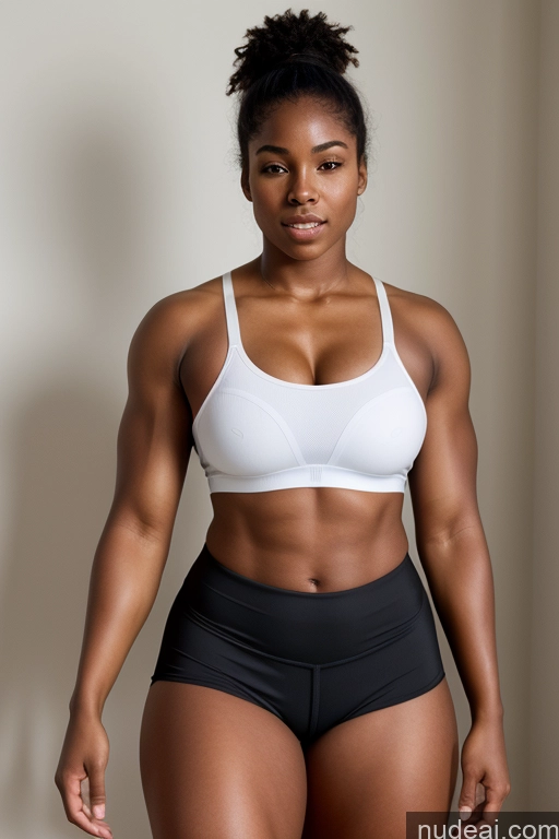 ai nude image of there is a woman in a white bra top and black shorts pics of Muscular Thick 18 African Big Hips Big Ass Short Shorts Sports Bra Cumshot