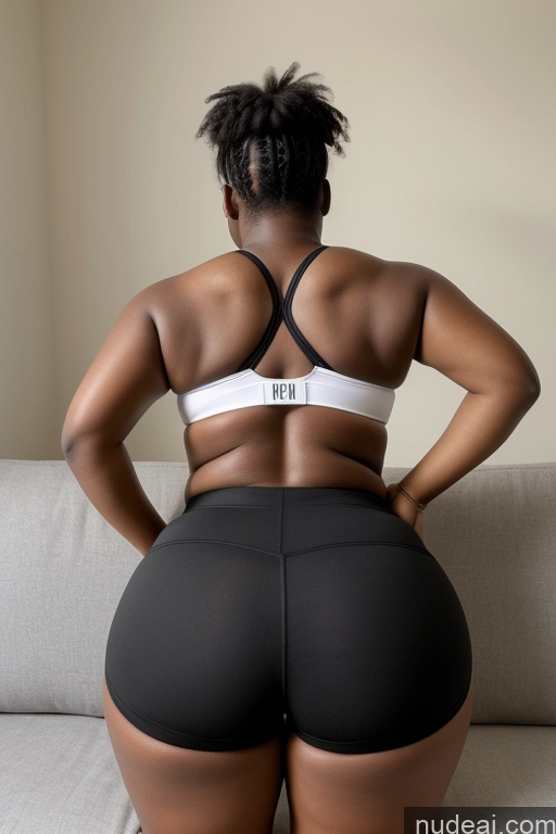 ai nude image of araffe woman in black shorts and white bra top sitting on a couch pics of 18 African Big Hips Big Ass Short Shorts Sports Bra Back View Spreading Legs Thick Couch