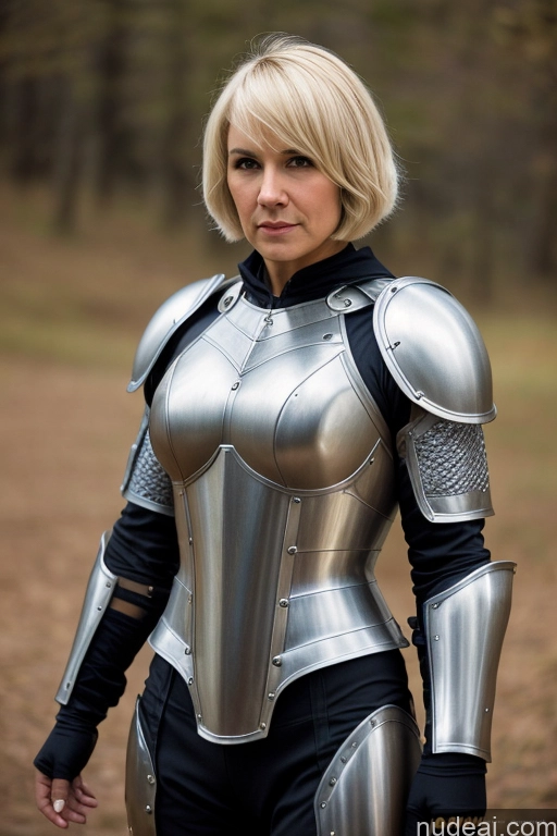 ai nude image of blond woman in armor posing for a picture in a field pics of Blonde Muscular Thick Fantasy Armor Sci-fi Armor Mech Suit Medieval Short Hair 80s