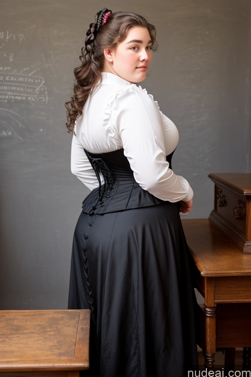 ai nude image of there is a woman in a dress standing in front of a chalkboard pics of Chubby Victorian Teacher Back View Big Ass 18