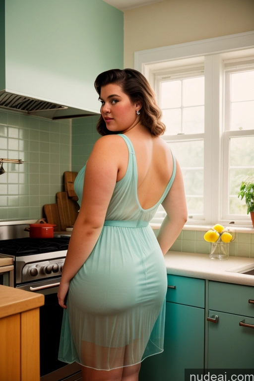 ai nude image of pregnant woman in a blue dress standing in a kitchen pics of Kitchen Vintage 18 Dress Chubby Transparent Back View