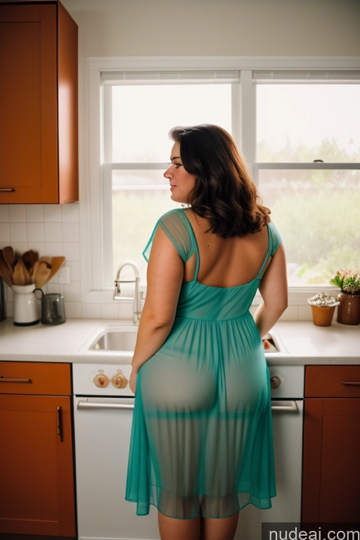 ai nude image of pregnant woman in a blue dress standing in a kitchen pics of Kitchen Vintage 18 Dress Chubby Transparent Back View