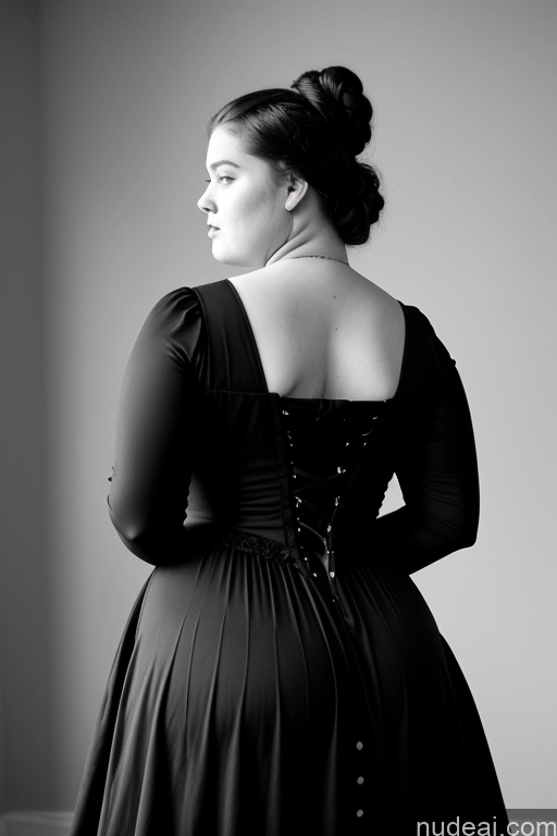 ai nude image of arafed woman in a black dress looking out a window pics of 18 Chubby Big Ass Big Hips Dress Back View Black And White Victorian