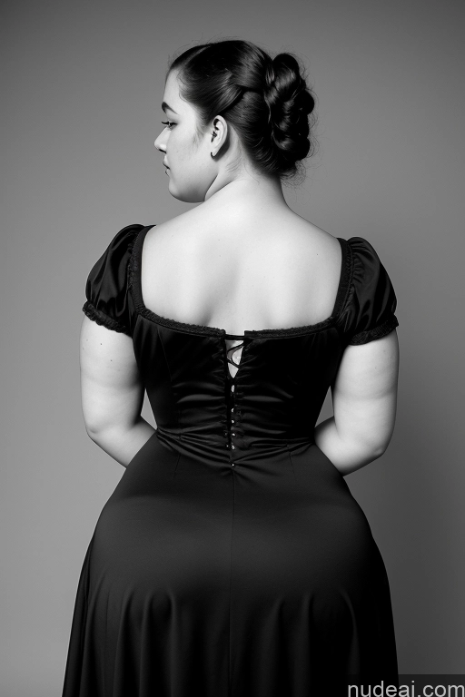 ai nude image of arafed woman in a black dress with a large back pics of 18 Chubby Big Ass Big Hips Dress Back View Black And White Victorian Bending Over