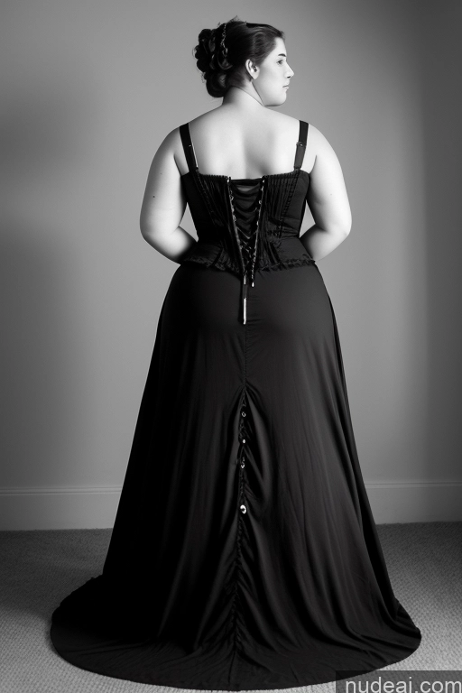 ai nude image of a woman in a black dress is standing in a room pics of 18 Chubby Big Ass Big Hips Dress Back View Black And White Victorian Bending Over