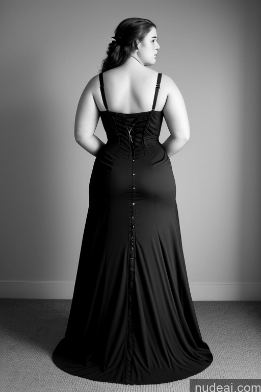 ai nude image of arafed woman in a black dress standing in a room pics of 18 Chubby Big Ass Big Hips Dress Back View Black And White Victorian Bending Over