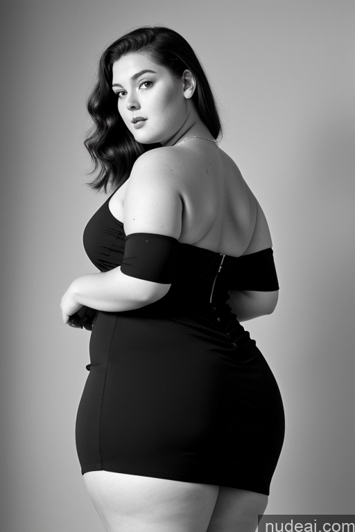 ai nude image of a pregnant woman in a black dress posing for a picture pics of 18 Chubby Big Ass Big Hips Dress 60s Back View Black And White