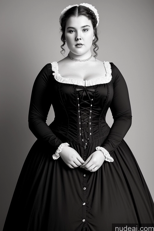 ai nude image of arafed woman in a black dress with a white collar and a white hat pics of 18 Chubby Big Ass Big Hips Dress Black And White Victorian