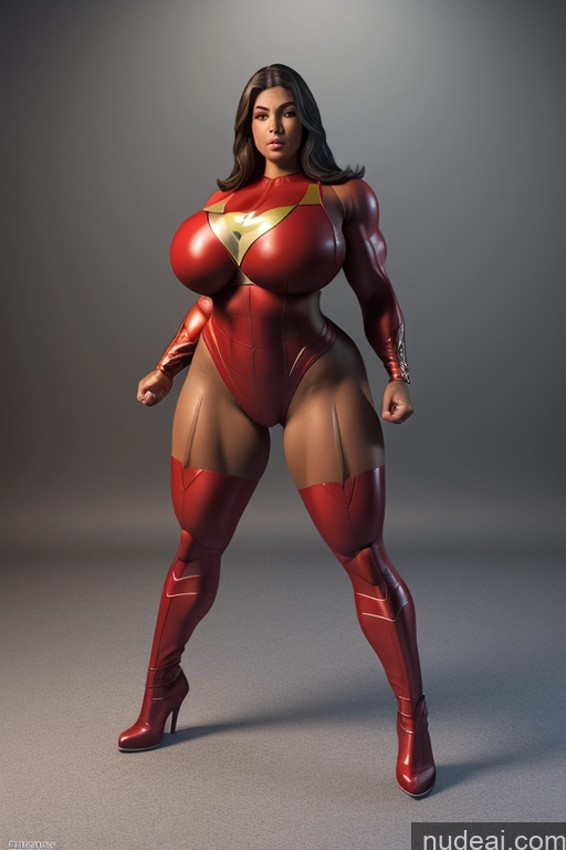 ai nude image of a close up of a woman in a red and gold costume pics of Thick Big Hips Big Ass Huge Boobs Muscular 3d Superhero