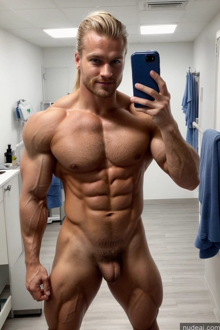 ai nude image of arafed man taking a selfie in a bathroom with a phone pics of Bodybuilder Several Pubic Hair Hairy Women Muscular 20s Scandinavian Hospital Mirror Selfie Perfect Boobs