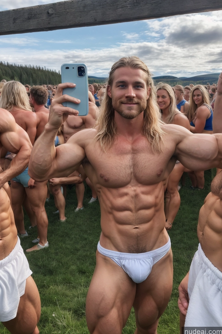 ai nude image of there is a man in a white underwear taking a picture of himself pics of Bodybuilder Several Pubic Hair Hairy Women Muscular 20s Scandinavian Mirror Selfie Meadow Perfect Boobs