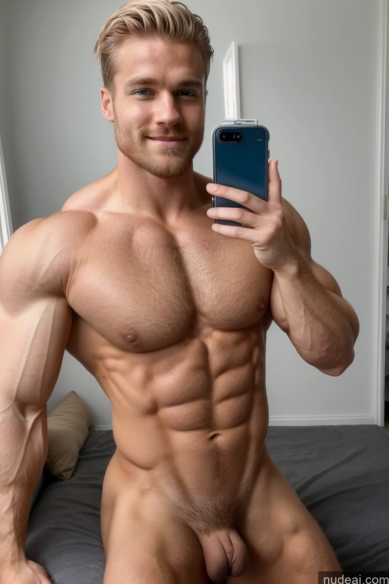 ai nude image of arafed man with a phone in his hand and a shirtless body pics of Pubic Hair Hairy Women Muscular Several 20s Bodybuilder Scandinavian Bedroom Mirror Selfie Perfect Boobs