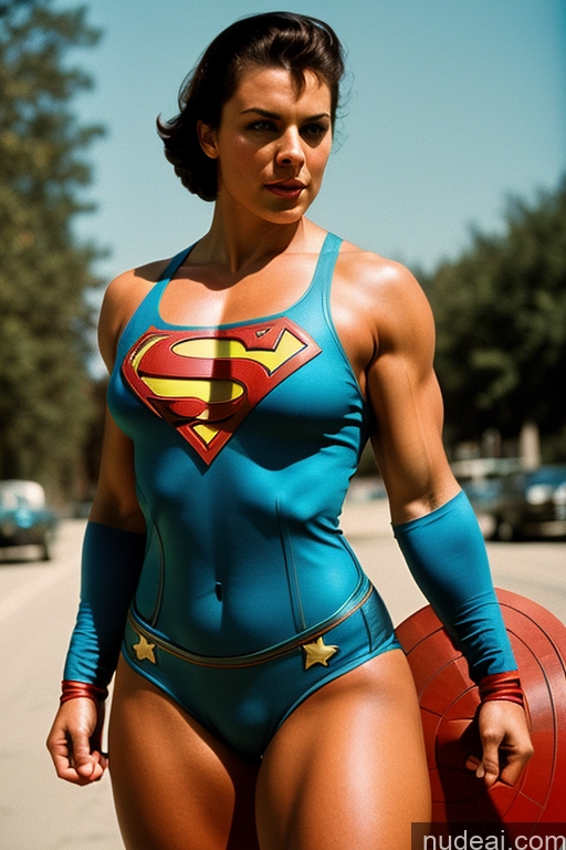 ai nude image of arafed woman in a superman costume walking down the street pics of Muscular Thick Superhero Vintage