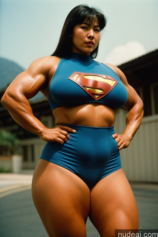 ai nude image of arafed woman in a blue bikini with a superman logo on her chest pics of Muscular Thick Superhero Vintage Huge Boobs Big Hips Big Ass Asian