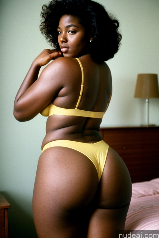 ai nude image of there is a woman in a yellow bikini posing on a bed pics of 18 Vintage 80s Bikini Back View Big Ass Bedroom Bending Over African Thick Big Hips