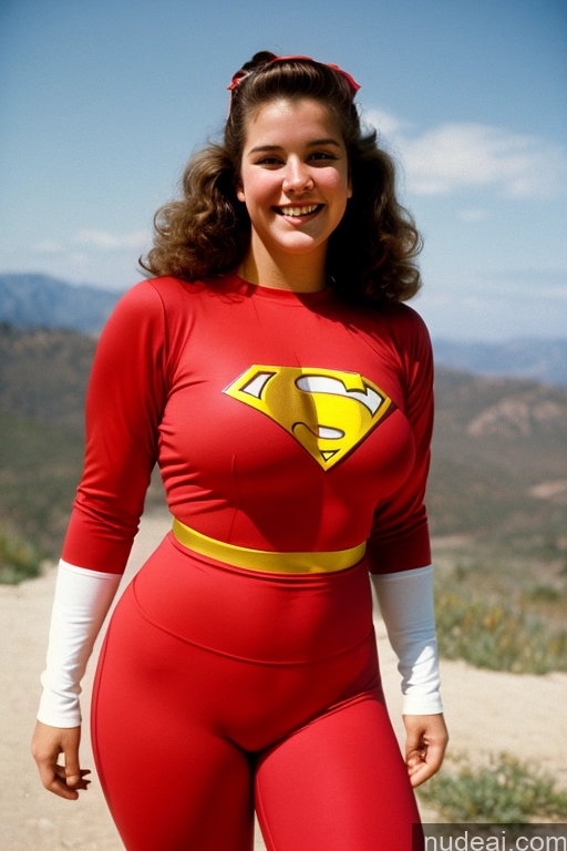 ai nude image of arafed woman in a red superman costume posing for a picture pics of Superhero 80s 18 Thick Vintage French Happy Spandex Athlete Big Hips Big Ass Busty