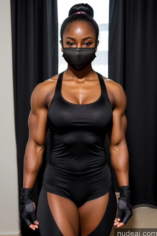 ai nude image of arafed woman in black bodysuit with black mask and gloves pics of 18 Dark Skin Thick Muscular Ninja Superhero Spandex