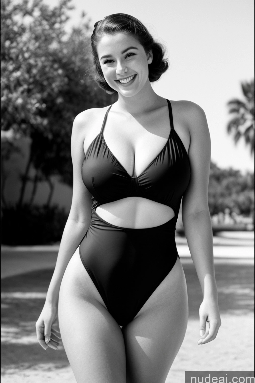 ai nude image of arafed woman in a black swimsuit standing on a beach pics of 18 Happy French One Piece Swimsuit 60s Black And White Huge Boobs Big Hips Big Ass