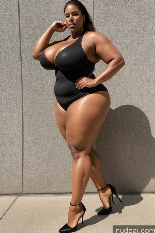 ai nude image of araffe woman in a black swimsuit posing for a picture pics of Big Hips Big Ass Long Legs Tall High Heels Chubby Muscular Fat Thick Abs Huge Boobs