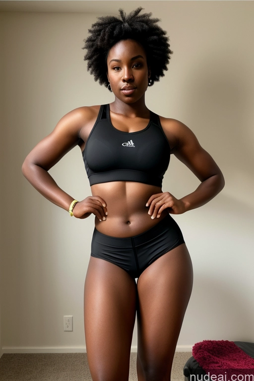 ai nude image of there is a woman in a black sports bra top posing for a picture pics of African Athlete Big Ass Big Hips Short Shorts Sports Bra Skinny