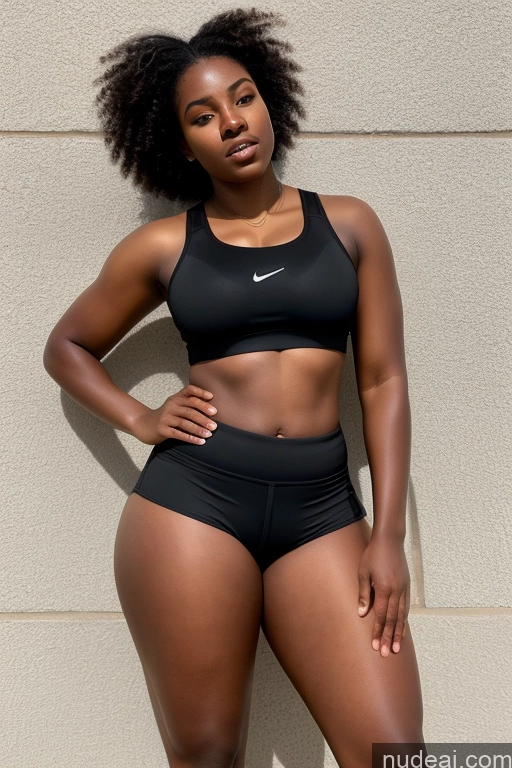 ai nude image of arafed woman in a black sports bra top and black shorts pics of African Athlete Big Ass Big Hips Short Shorts Sports Bra Skinny