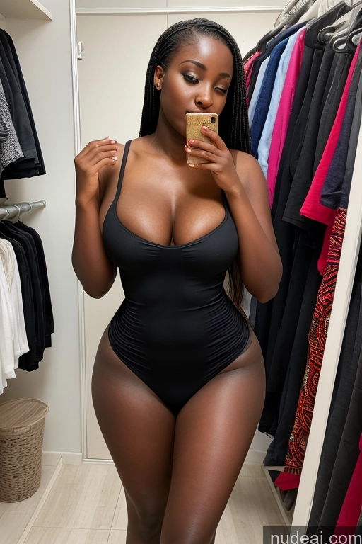 ai nude image of there is a woman in a black bodysuit taking a selfie pics of African Big Ass Big Hips Skinny Dress 18 Changing Room