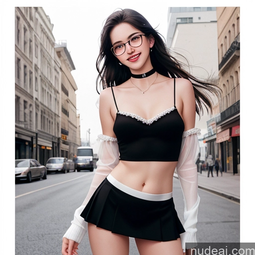 related ai porn images free for Model One Small Tits Glasses Skinny Long Legs Fairer Skin 18 Happy Black Hair Long Hair White Film Photo Street Front View Thigh Socks Chemise Choker Mini Skirt