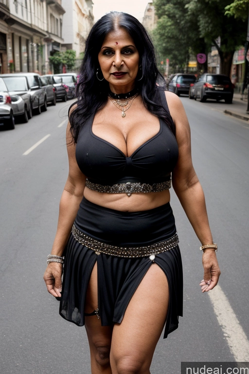 ai nude image of araffe woman in a black skirt walking down a street pics of Milf Busty Big Ass Long Hair Indian Cleavage 70s Mini Skirt Goth Street