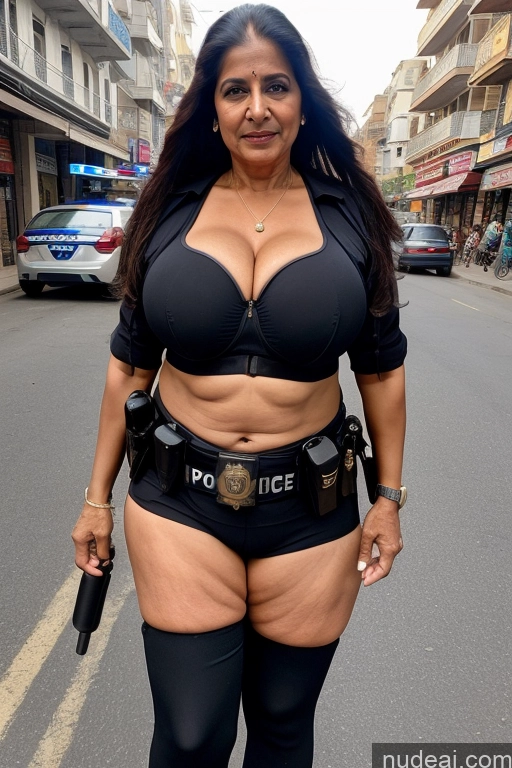 ai nude image of araffe woman in a police uniform walking down a street pics of Milf Busty Big Ass Long Hair Indian Cleavage 70s Police Street