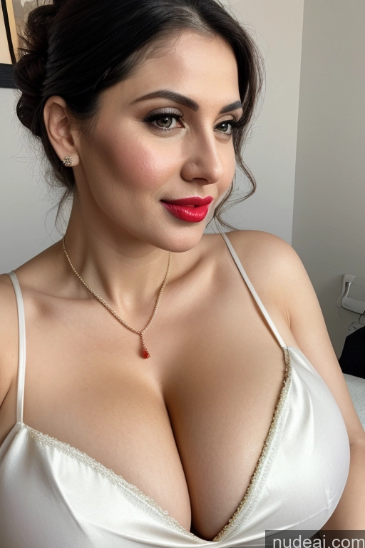 ai nude image of araffed woman with big breast wearing a white bralet and red lipstick pics of Woman One Huge Boobs Beautiful Lipstick Fairer Skin 30s Slicked White Close-up View Sari Simple Cleavage