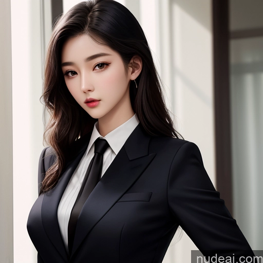 ai nude image of there is a woman in a suit and tie posing for a picture pics of Korean Perfect Boobs Suit