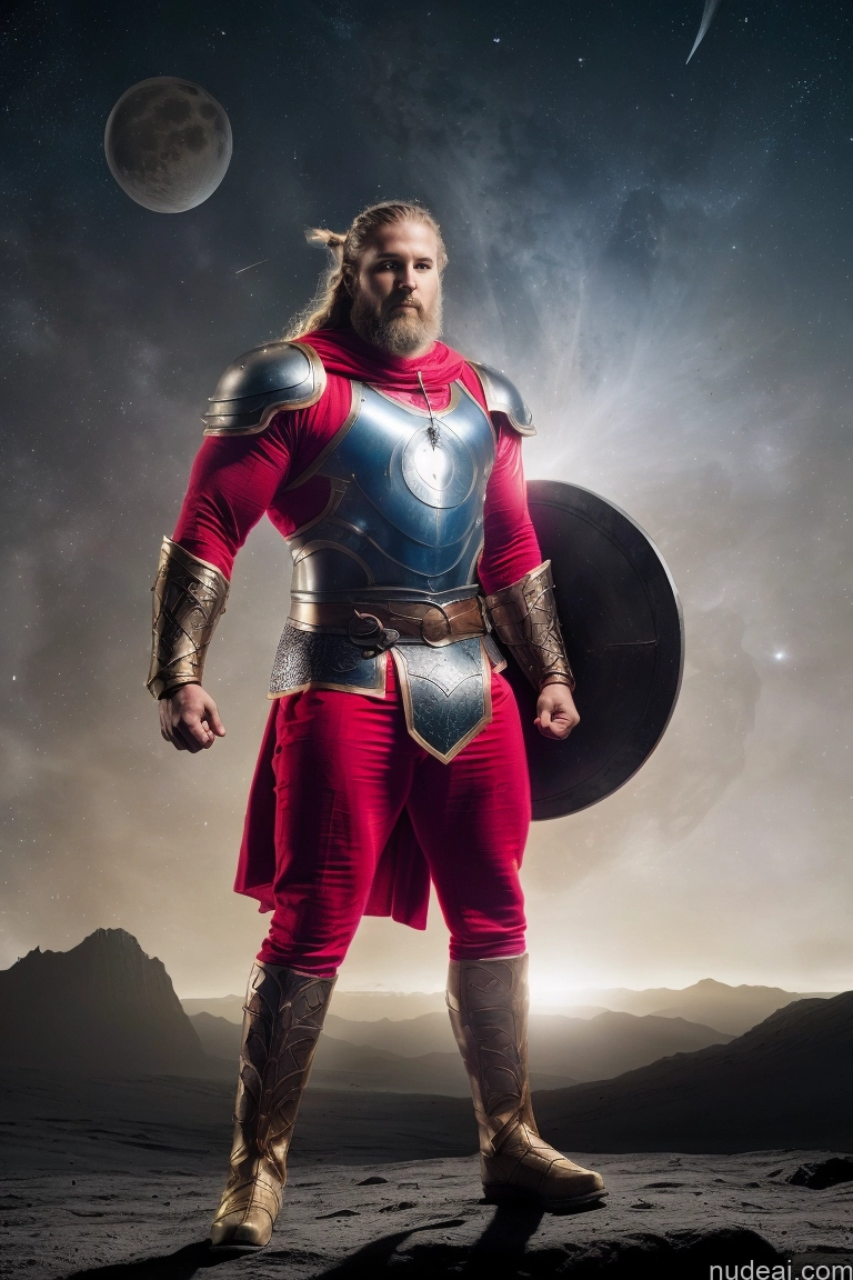 ai nude image of arafed man in a red outfit standing on a rock with a shield and shield pics of Muscular Abs Powering Up Neon Lights Clothes: Purple Superhero Viking Knight Sci-fi Armor Fantasy Armor Medieval Moon Bodybuilder Huge Boobs