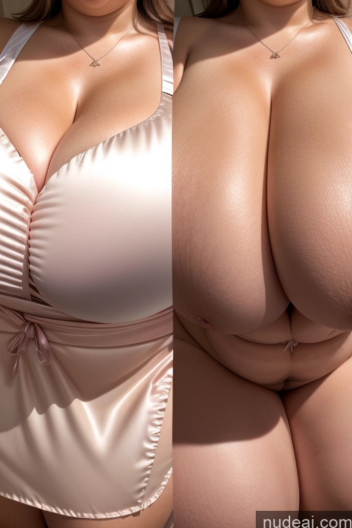 ai nude image of araffed woman in a white bikini and a pink bra pics of Busty Chubby Fat Thick Beautiful 30s Happy Nude Satin Apron Huge Boobs Partially Nude Close-up View Onoff