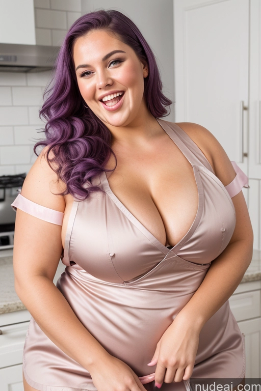 related ai porn images free for 30s Thick Chubby Fat Busty Laughing Apron Satin Nude Close-up View Happy Cleavage Oiled Body Purple Hair Two Blowjob