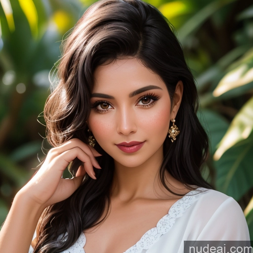 ai nude image of a close up of a woman with long hair wearing a white dress pics of Fat High Cheekbones Over-the-shoulder Look T-shirt Rompers Salvadoran